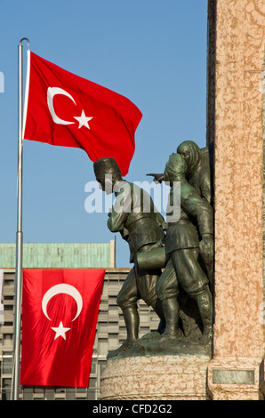 Monument of the Republic and Turkish Flag, in Taksim Square, Istanbul, Turkey Stock Photo