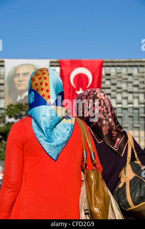 Portrait of Mustafa Kemal Atatürk and Turkish Flags, Istanbul, Turkey Stock Photo