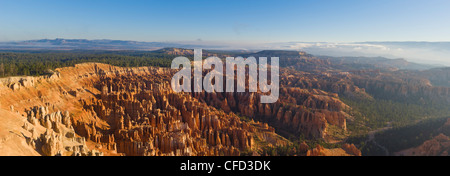 Dawn with low mist over the sandstone hoodoos in Bryce Amphitheater, Inspiration Point, Bryce Canyon National Park, Utah, USA Stock Photo