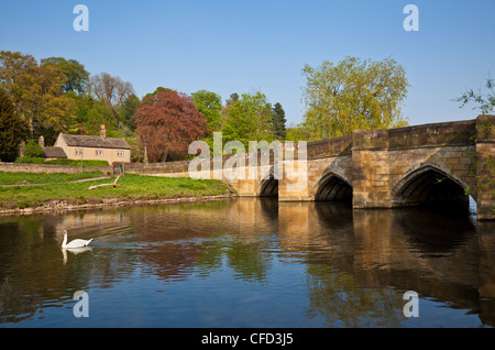 The bridge over the River Wye, Bakewell, Peak District National Park, Derbyshire, England, United Kingdom, Europe Stock Photo