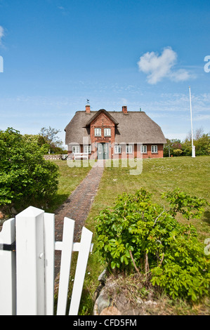Thatched house in the sunlight at List, Island of Sylt, Schleswig Holstein, Germany, Europe Stock Photo