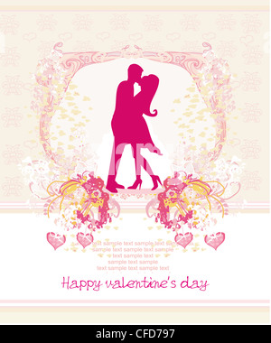 greeting card with silhouette of romantic couple kissing Stock Photo ...