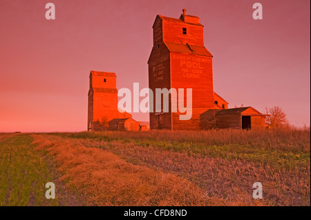 Grain elevators, abandoned town of Lepine, Saskatchewan, Canada Stock ...