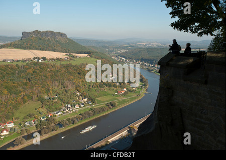 View of the Elbe River from Konigstein Fortress, Saxony, Germany, Europe Stock Photo