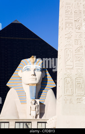 Sphinx and obelisk outside the Luxor Casino, Las Vegas, Nevada, United States of America, Stock Photo