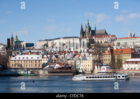 Prague Castle, St. Vitus Cathedral, and view of Malostranska from Charles Bridge, Prague, Czech Republic Stock Photo