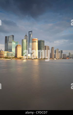 New Pudong skyline, looking across the Huangpu River from the Bund, Shanghai, China, Asia Stock Photo