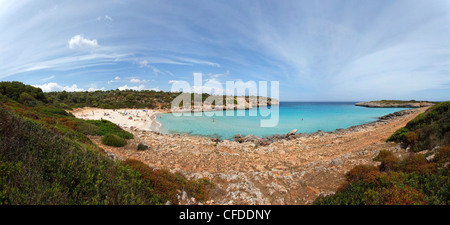 Sand beach in a sunny bay, Cala Varques, Mallorca, Balearic Islands, Spain, Europe Stock Photo