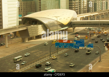 New Metro station on Sheikh Zayed Road in the financial district of Dubai, United Arab Emirates, Middle East Stock Photo