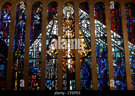 Stained glass showing Mary in the Notre-Dame de Consolation church, by Gabriel Loire, Hyeres, Var, Provence, France, Europe Stock Photo