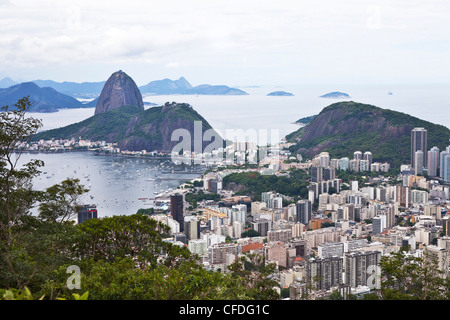 View on the Sugar Loaf, the Guanabara Bay and Botafogo in Rio de Janeiro, State of Rio de Janeiro, Brazil, South America, Americ Stock Photo
