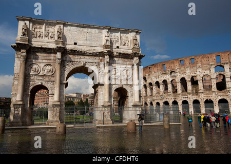The Arch of Constantine with the Colosseum in the background, UNESCO World Heritage Site, Rome, Lazio, Italy, Europe Stock Photo