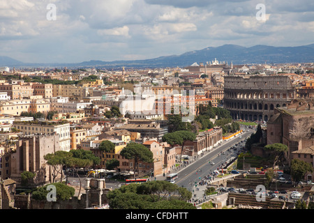 View over Rome and the Colosseum from the Altar of the Fatherland, Capitoline Hill, Rome, Lazio, Italy, Europe Stock Photo