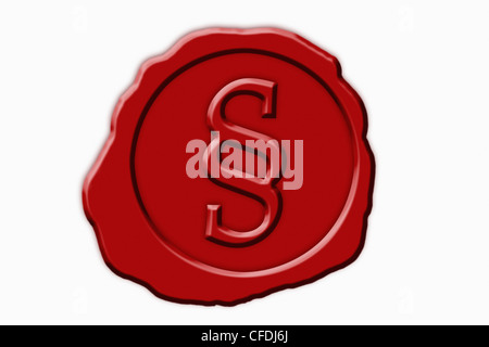 Detail photo of a red seal with a paragraph Symbol in the middle Stock Photo