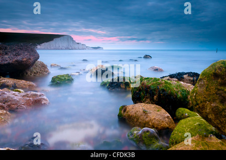 Seven Sisters Cliffs from Cuckmere Haven Beach, South Downs, East Sussex, England, United Kingdom, Europe Stock Photo