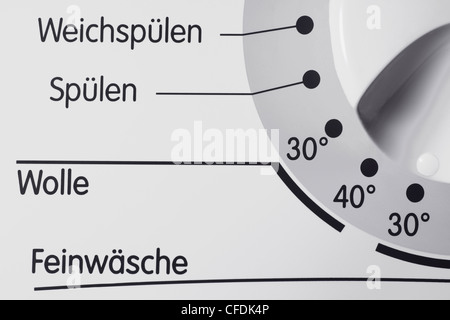 Detailansicht einer Skala einer Waschmaschine | Detail photo of a scale from a washing machine, German language. Stock Photo