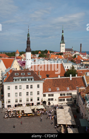 View over Town Hall Square (Raekoja Plats) from Town Hall Tower, Tallinn, Harjumaa, Estonia Stock Photo