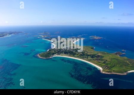 AerIal photo of St. Martin's island, Isles of Scilly, England, United Kingdom, Europe Stock Photo