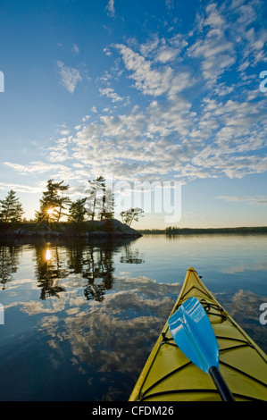 Kayak on Lake of the Woods, Northwestern Ontario, Canada Stock Photo