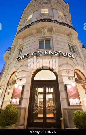 View of Cafe Griensteidl in the evening, Michaela square, 1. Bezirk, Vienna, Austria, Europe Stock Photo