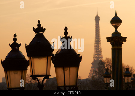 Place de la Concorde and Eiffel Tower, Paris, France, Europe Stock Photo