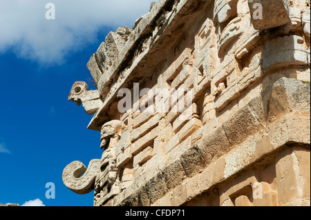 Mask of Chac Mool, god of the rain, on the church in the ancient mayan ruins of Chichen Itza, Yucatan, Mexico Stock Photo