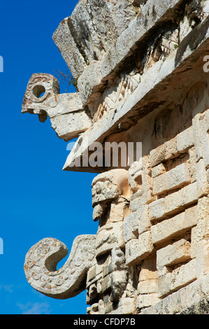 Mask of Chac Mool, god of the rain, on the church in the ancient mayan ruins of Chichen Itza, Yucatan, Mexico Stock Photo