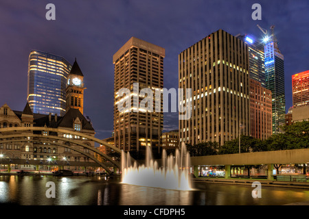 Night, Old City Hall and City Hall Pool, Downtown Toronto, Ontario, Canada Stock Photo