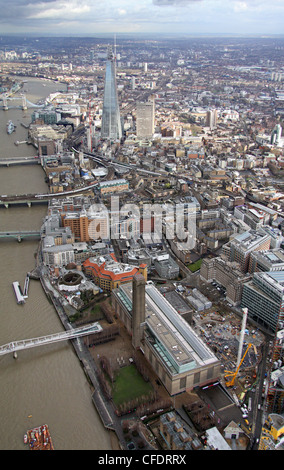 Aerial view of The River Thames, Tate Modern & The Shard on London's southbank Stock Photo