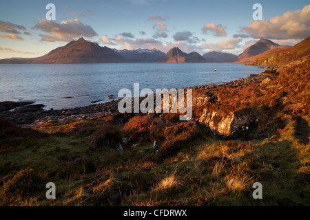 A November afternoon on the Isle of Skye at Elgol looking across Loch Scavaig towards the Cuillin Mountains, Scotland, UK Stock Photo