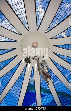 Interior of Metropolitan Cathedral of Brasilia designed by architect Oscar Niemeyer, Brasilia, Brazil, South America Stock Photo