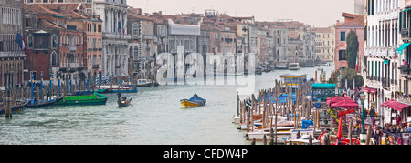 Buildings and boat traffic on Grand Canal taken from Ponte di Rialto, Venice, UNESCO World Heritage Site, Veneto, Italy, Europe Stock Photo