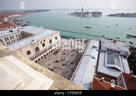 St. Marks Square looking over the Lido di Venezia to Isola di San Giorgio Maggiore, from Campanile, Venice, Veneto, Italy Stock Photo