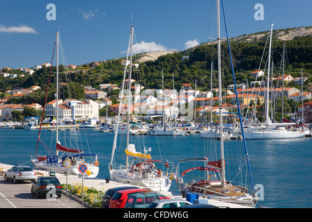 Yachts moored in the harbour, Rab Town, Island of Rab, Primorje-Gorski Kotar, Croatia, Europe Stock Photo