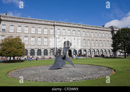 Fellows Square with modern sculpture in front of Old Library, Trinity College, Dublin, Republic of Ireland (Eire), Europe Stock Photo