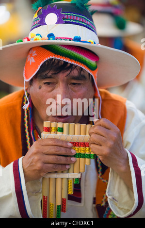 Musician playing the flute during Oruro Carnival, Oruro, Bolivia, South America Stock Photo