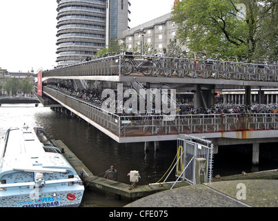 Bicycle parking area in Amsterdam, Netherlands Stock Photo