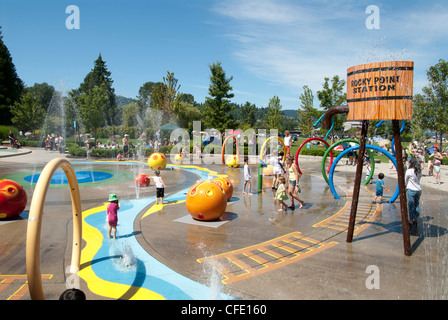 The spray park at Rocky Point Park in Port Moody, British Columbia, Canada. Stock Photo