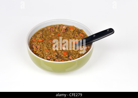 Bowl of split pea with ham soup Stock Photo