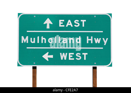 Mulholland Highway sign near Los Angeles California. Stock Photo