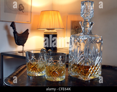 Cavan lead crystal whiskey decanter and glasses Stock Photo