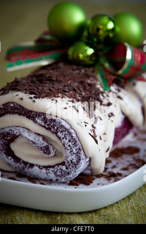 Homemade Baked christmas chocolate log with nobody Stock Photo