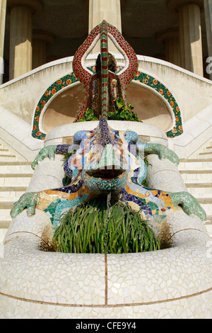 The mosaic lizard at Parc Guell in Barcelona Stock Photo