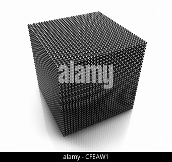 Large cube made of a small chrome balls, 3d render Stock Photo