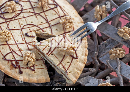 Engadine nut tart - pastry with caramel and walnuts Stock Photo