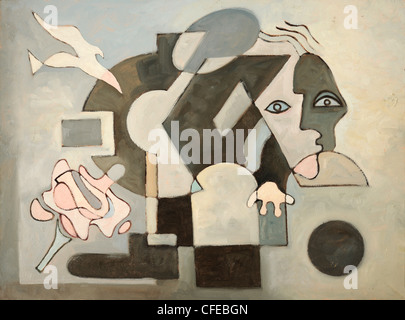 Abstract oil painting with dove; face and geometrical forms Stock Photo