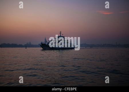 Ferry, Venice, Lido di Venezia, Sunset, Veneto, Italy Stock Photo