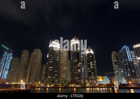Dubai Marina skyline at night, Unite Arab Emirates, Middle East Stock Photo