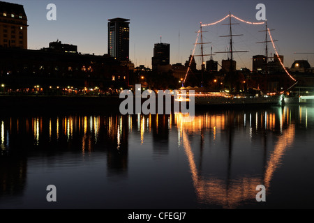 View of the old harbor area (Puerto Madero) by night, Buenos Aires, Argentina Stock Photo