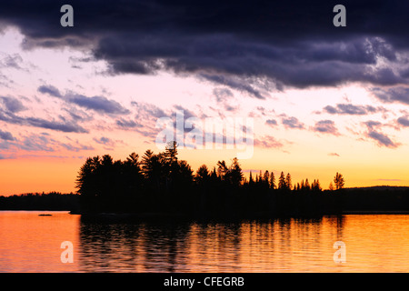 Dramatic sunset at Lake of Two Rivers in Algonquin Park, Ontario, Canada Stock Photo